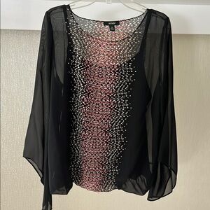 Alfani Black and Pink Flowy Sleeves Blouse